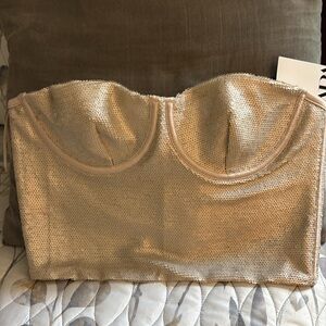 Zara Elegant Cream/gold Sequin crop top!!